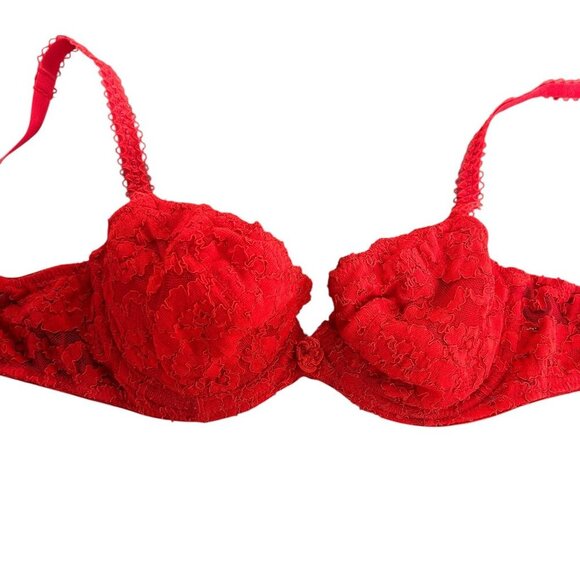 Oscar de la Renta Red Lace Lightly Padded Underwire Bra Size 34A - Picture 9 of 9
